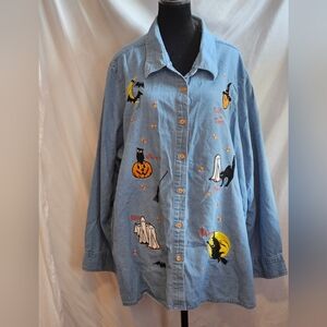 3xl Blair Light Blue Denim Halloween Embrodiered Shirt